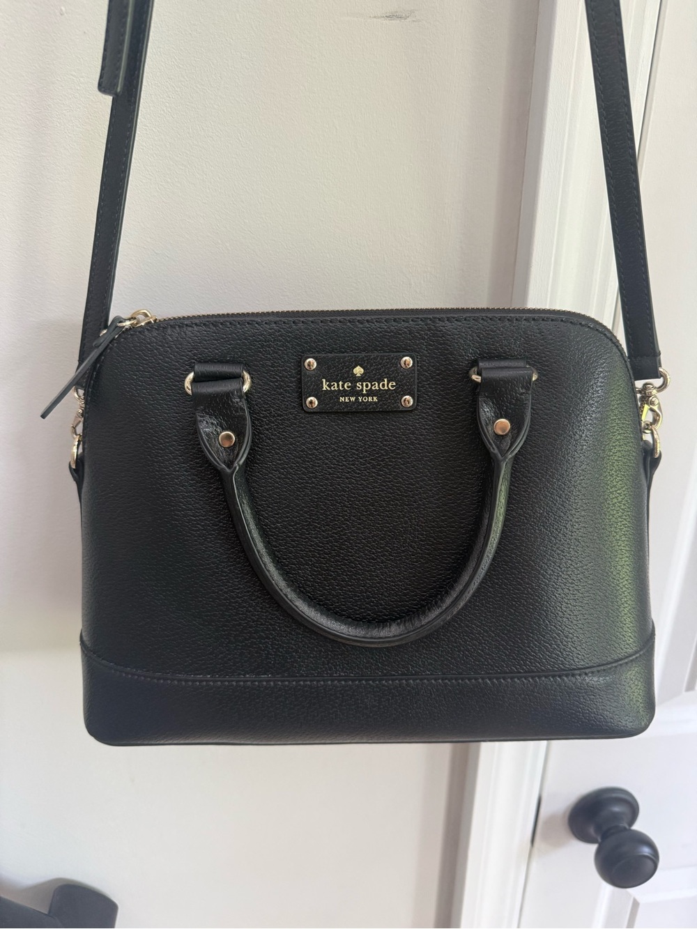 kate spade Black Leather Satchel with Gold Hardware